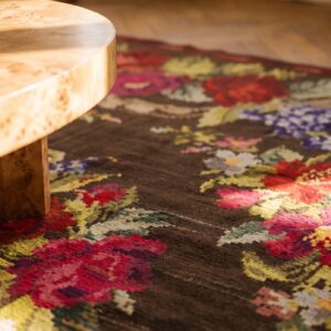 Antique Square Besserabian Ukraine Floral Flat Weave Rug (SKU 24479) - in-room detail