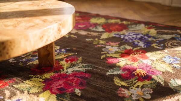 Antique square besserabian ukraine floral flat weave rug 10 Antique square besserabian ukraine floral flat weave rug (sku 24479) - in-room detail