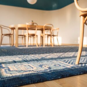 Antique Square Blue Geometric Chinese Baotou Wool Pile Rug (SKU 24469) - in-room detail