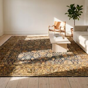 Antique Square Blue Persian Bibikabad Rug with Allover Tribal Floral Pattern (SKU 19776) - room view