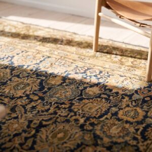 Antique Square Blue Persian Bibikabad Rug with Allover Tribal Floral Pattern (SKU 19776) - in-room detail