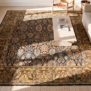 Antique Square Blue Persian Bibikabad Rug with Allover Tribal Floral Pattern (SKU 19776) - styled overhead view
