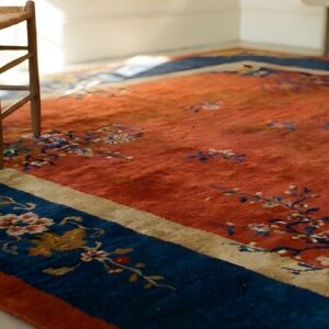 Antique Square Wool Blue Red Hand Knotted Pile Rug (SKU 24458) - in-room detail