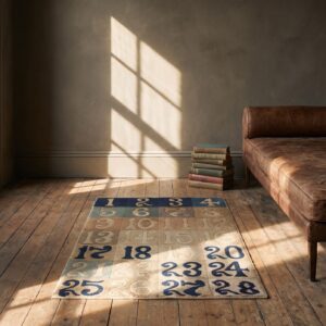 Antique Square Chinese Numerical Grid Pattern Area Rug (SKU 21767) - room view