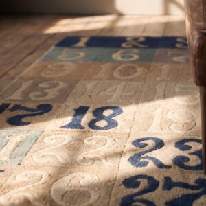 Antique Square Chinese Numerical Grid Pattern Area Rug (SKU 21767) - in-room detail