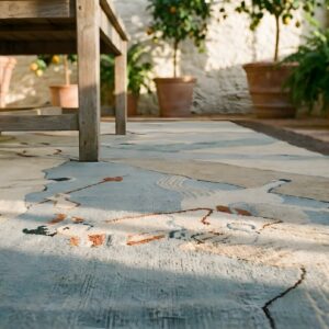 Antique Square Chinese Textile Knotted Rug (SKU 23777) - in-room detail