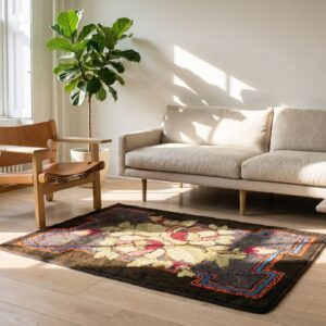 Antique Square Floral Bouquet American Hooked Rug (SKU 17637) - room view
