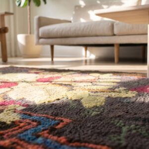Antique Square Floral Bouquet American Hooked Rug (SKU 17637) - in-room detail