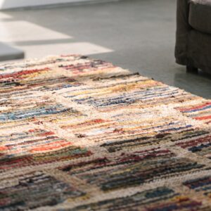 Antique Square Geometric Layered Brick Pattern American Hooked Rug (SKU 20485) - in-room detail
