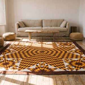 Square Geometric Medallion Wool Hand Knotted 1920s American Antique Rug (SKU 20655) - room view
