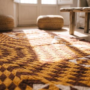 Square Geometric Medallion Wool Hand Knotted 1920s American Antique Rug (SKU 20655) - in-room detail