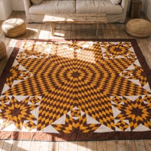 Square Geometric Medallion Wool Hand Knotted 1920s American Antique Rug (SKU 20655) - styled overhead view