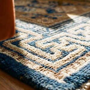Antique Square Geometric Medallion Wool Hand Knotted Yellow 1870s Rug (SKU 22729) - in-room detail