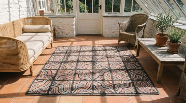 Square wool hooked 1930s american small scatter size antique rug (sku 19750) - room view