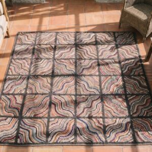 Square Wool Hooked 1930s American Small Scatter Size Antique Rug (SKU 19750) - styled overhead view