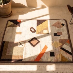 Square Hooked Ivory American Antique Wool Small Scatter Size 1930s Rug (SKU 20519) - styled overhead view