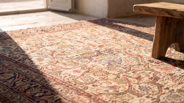 Square antique ivory allover floral persian malayer area rug 5 Square antique ivory allover floral persian malayer area rug (sku 21327) - in-room detail