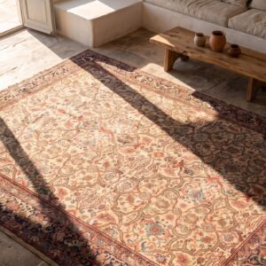 Square Antique Ivory Allover Floral Persian Malayer Area Rug (SKU 21327) - styled overhead view