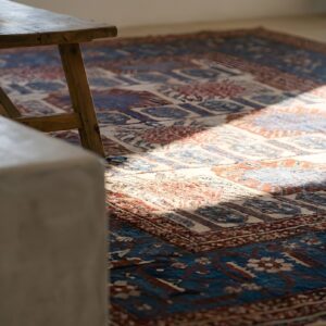 Wool Square Ivory Beige Cream White Allover Geometric 1880s Hand Knotted Pile Antique Rug (SKU 25847) - in-room detail
