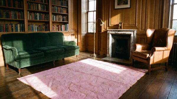 Square multicolor jewel tones wool antique allover geometric quilt needlework 1920s rug 9 Square multicolor jewel tones wool antique allover geometric quilt needlework 1920s rug (sku 20713) - room view
