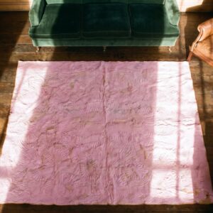 Square Multicolor Jewel Tones Wool Antique Allover Geometric Quilt Needlework 1920s Rug (SKU 20713) - styled overhead view