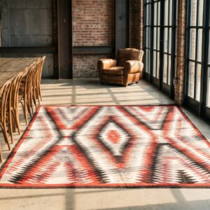Antique Square Native American Flatwoven Tribal Geometric Navajo Rug (SKU 21252) - room view