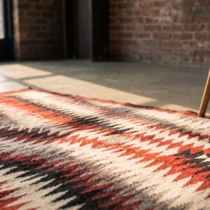Antique Square Native American Flatwoven Tribal Geometric Navajo Rug (SKU 21252) - in-room detail