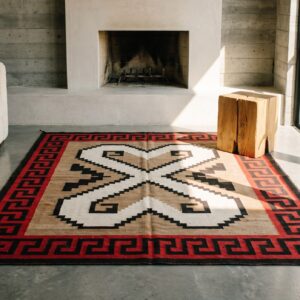 Antique Square Native American Tribal Geometric Double Heart Design Navajo Rug (SKU 21253) - room view