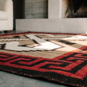 Antique Square Native American Tribal Geometric Double Heart Design Navajo Rug (SKU 21253) - in-room detail