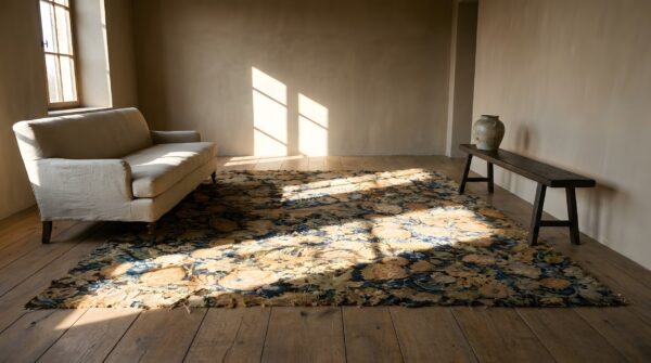 Antique square needlepoint english allover rug 9 Antique square needlepoint english allover rug (sku 24313) - room view
