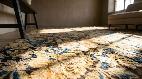 Antique square needlepoint english allover rug 10 Antique square needlepoint english allover rug (sku 24313) - in-room detail