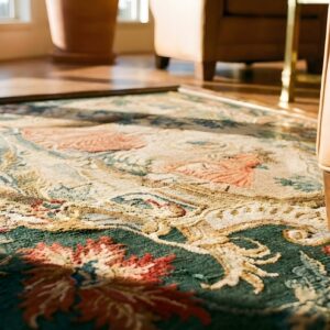 Antique Square Needlepoint English Allover Scenic Pictorial Textile Art (SKU 23802) - in-room detail