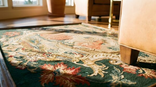 Antique square needlepoint english allover scenic pictorial textile art 10 Antique square needlepoint english allover scenic pictorial textile art (sku 23802) - in-room detail