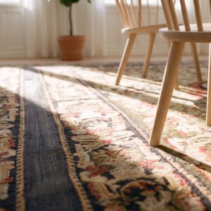 Antique Square Needlepoint French Flat Weave Rug (SKU 25513) - in-room detail