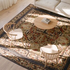 Antique Square Needlepoint French Flat Weave Rug (SKU 25513) - styled overhead view