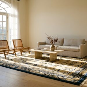 Antique Square Ningxia Chinese Floral Medallion Knotted Rug (SKU 24101) - room view