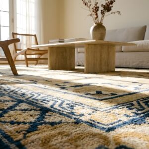 Antique Square Ningxia Chinese Floral Medallion Knotted Rug (SKU 24101) - in-room detail