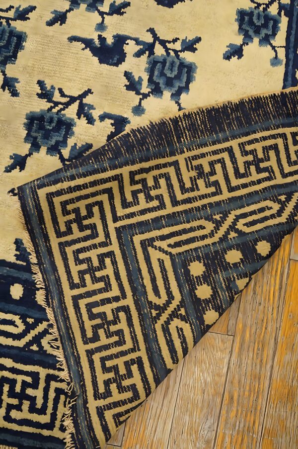 Antique square ningxia chinese geometric beige 1850s rug 6 Antique square ningxia chinese geometric beige 1850s rug (sku 23758) - room view