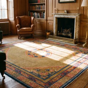 Antique Square Ningxia Room Size Wool Yellow Rug (SKU 22874) - room view