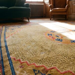 Antique Square Ningxia Room Size Wool Yellow Rug (SKU 22874) - in-room detail