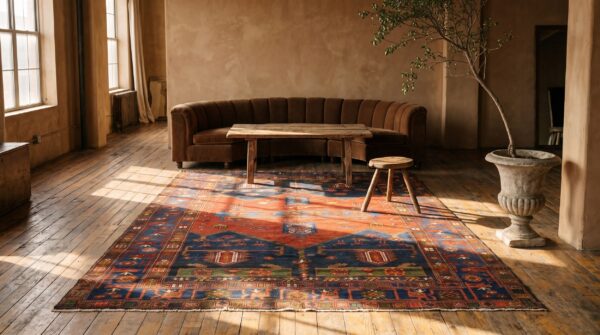Square antique persian malayer tribal small scatter size wool coral rug 7 Square antique persian malayer tribal small scatter size wool coral rug (sku 21593) - room view