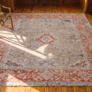 Antique Square Persian Sultanabad Rug - Light Cream Ivory Room Size (SKU 21306) - styled overhead view
