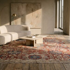 Square Red Rustic Tribal Antique Distressed Persian Sultanabad Rug (SKU 19673) - room view