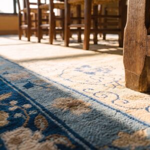 Square Room Size Cream and Blue Color Antique Chinese Medallion Peking Rug (SKU 25086) - in-room detail