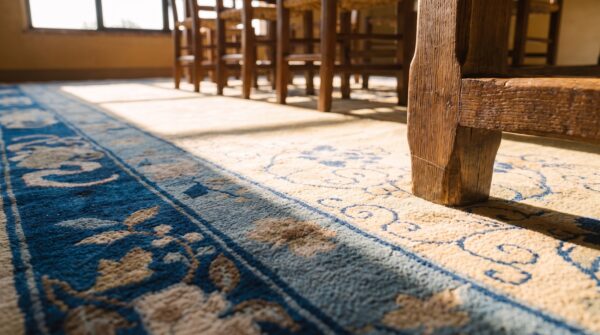 Square room size cream and blue color antique chinese medallion peking rug 12 Square room size cream and blue color antique chinese medallion peking rug (sku 25086) - in-room detail