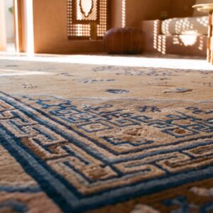 Antique Square Room Size Ivory and Blue Chinese Ningxia Rug (SKU 21828) - in-room detail