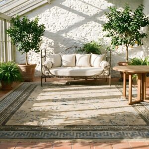 Antique Square Room Size Ivory Late 19th Century Chinese Ningxia Rug (SKU 23510) - room view