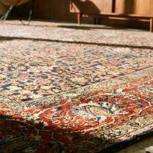 Antique Square Sarouk Farahan Persian Geometric Knotted Rug (SKU 23844) - in-room detail