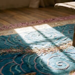 Antique Square Sky Blue Dragon Design Chinese Silk Textile (SKU 25696) - in-room detail