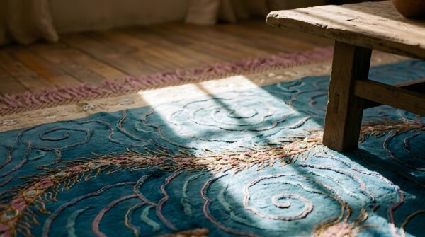 Antique square sky blue dragon design chinese silk textile 8 Antique square sky blue dragon design chinese silk textile (sku 25696) - in-room detail